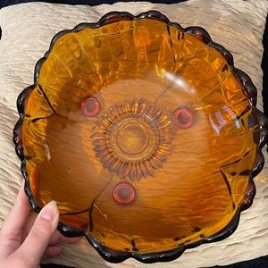 Vintage Amber Glass Salad Bowl, Footed, Indiana Glass